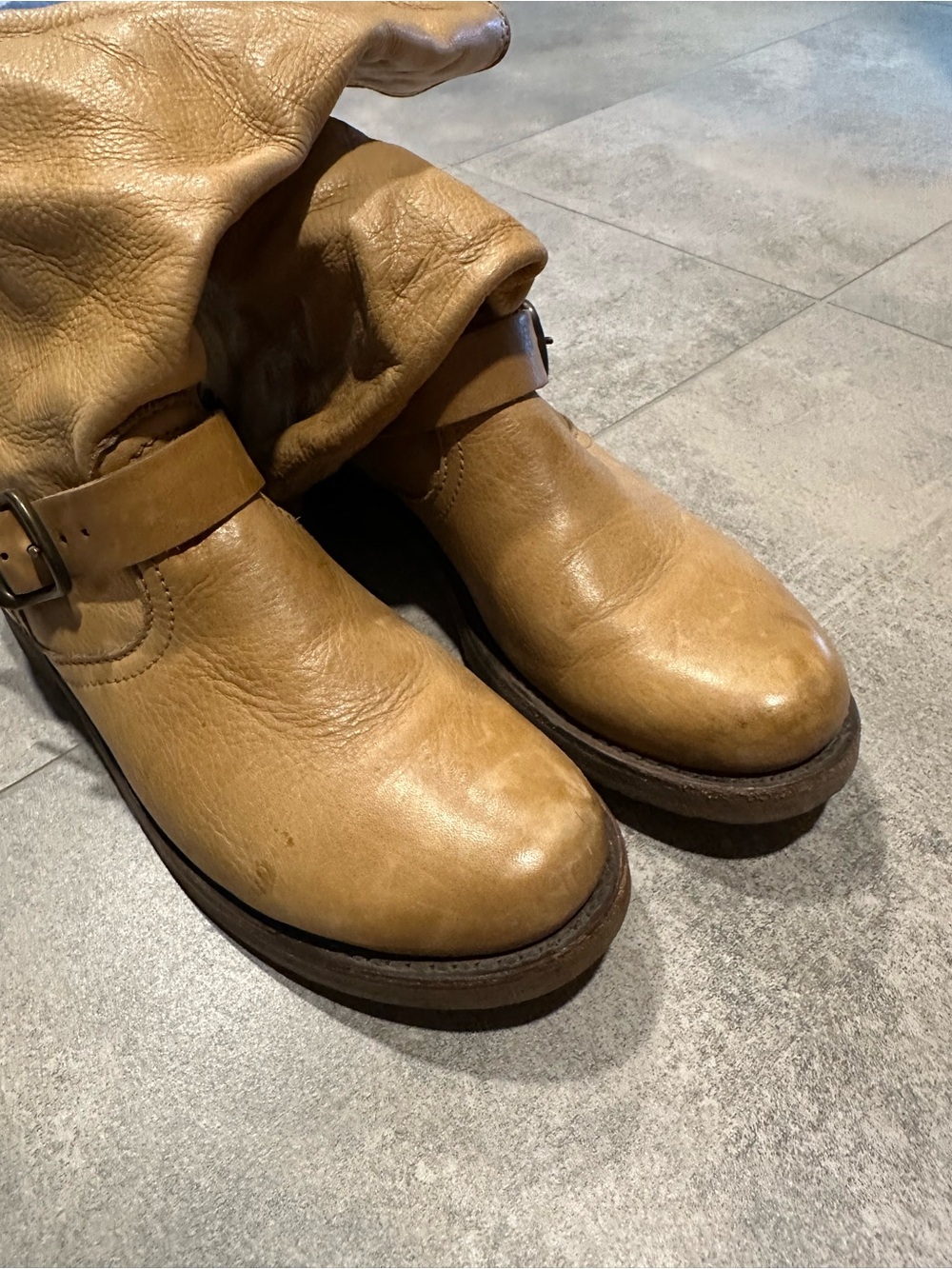Women's Frye Slouch Camel Tan Leather Mid-Calf Boots - Picture 7 of 9